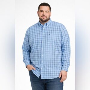 Izod Men's Blue Checkered Button Down Long Sleeve Shirt Size XXL